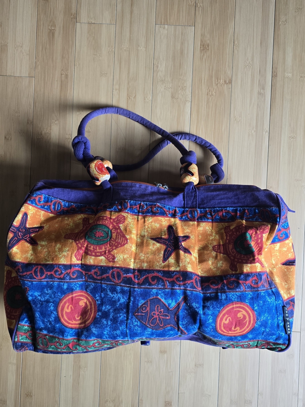 Vintage Sun And Fun Multicolor Canvas Travel Tote Bag - Purple, Blue & Orange